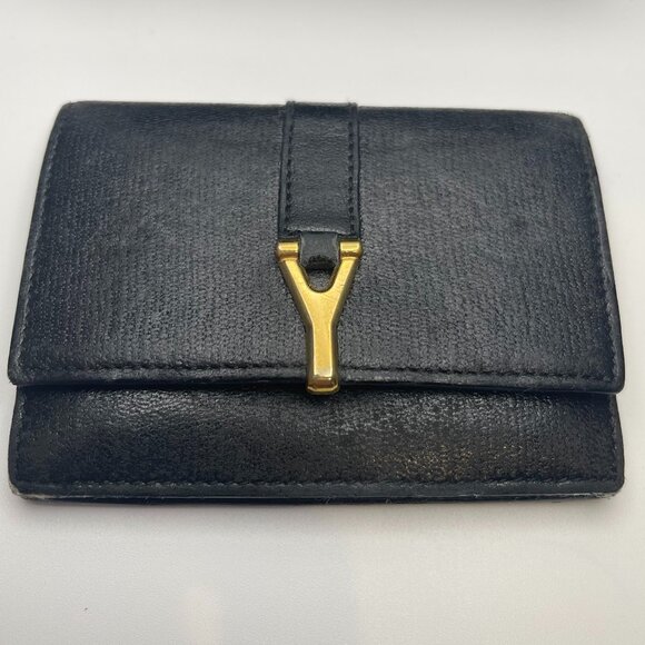 YSL Y Line Compact Wallet  Wallet - Black w/ Gold - Preowned - Picture 1 of 11